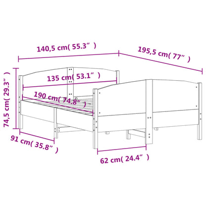 Letto senza Materasso Marrone Cera 135x190 cm in Legno di Pino