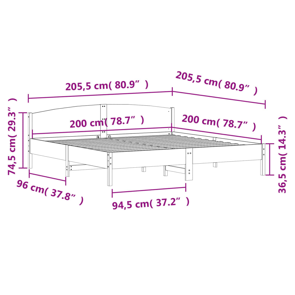 Giroletto senza Materasso 200x200 cm in Legno Massello di Pino