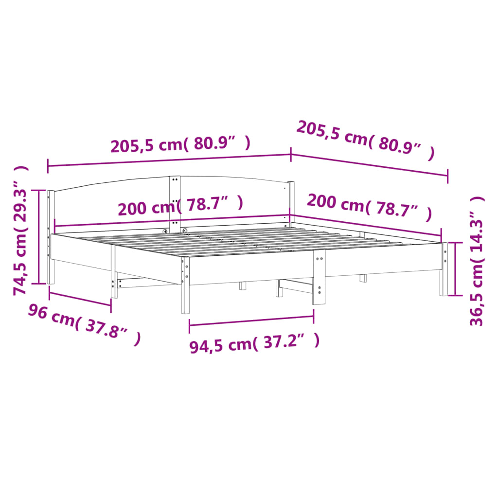 Giroletto senza Materasso Marrone Cera 200x200 cm Legno di Pino