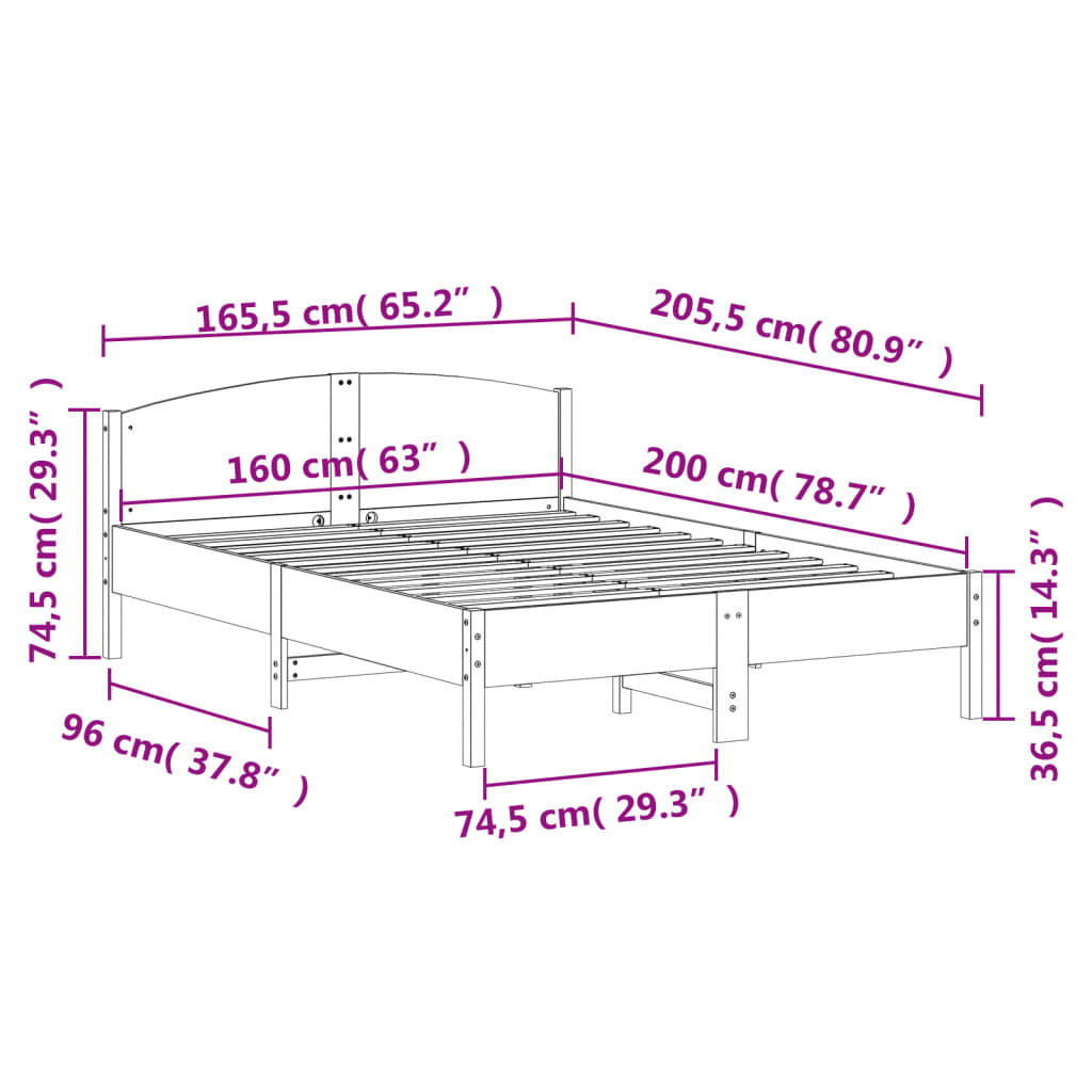 Giroletto senza Materasso Bianco 160x200 cm Legno Massello Pino