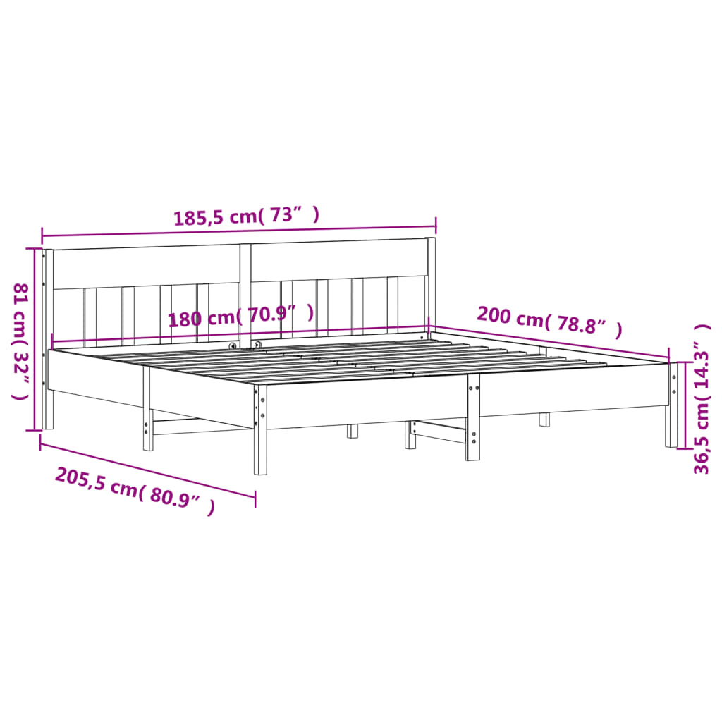 Giroletto senza Materasso Marrone Cera 180x200 cm Legno di Pino | homemem39