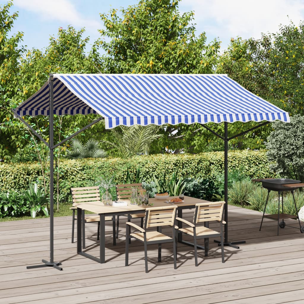Tenda da Sole Blu e Bianca 300x300 cm in Tessuto e Acciaio | homemem39