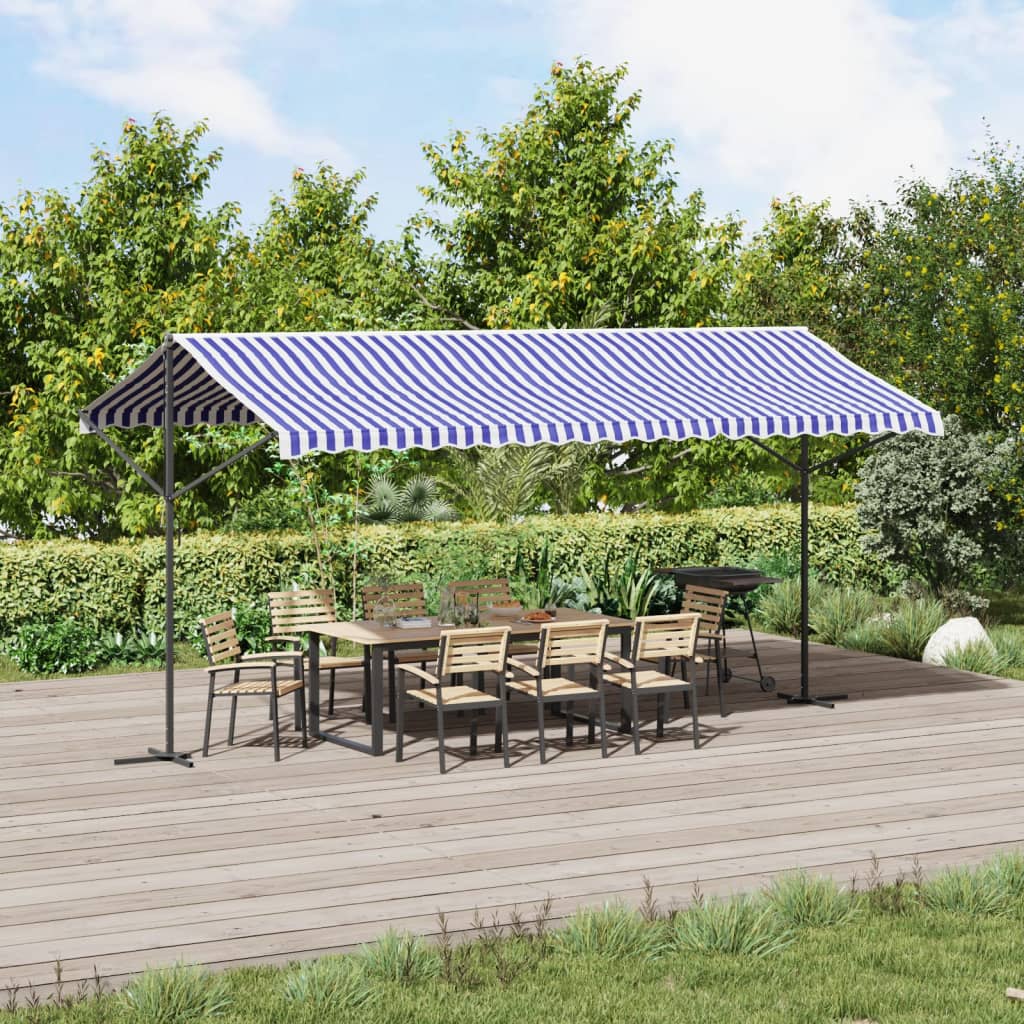 Tenda da Sole Blu e Bianca 500x300 cm in Tessuto e Acciaio | homemem39