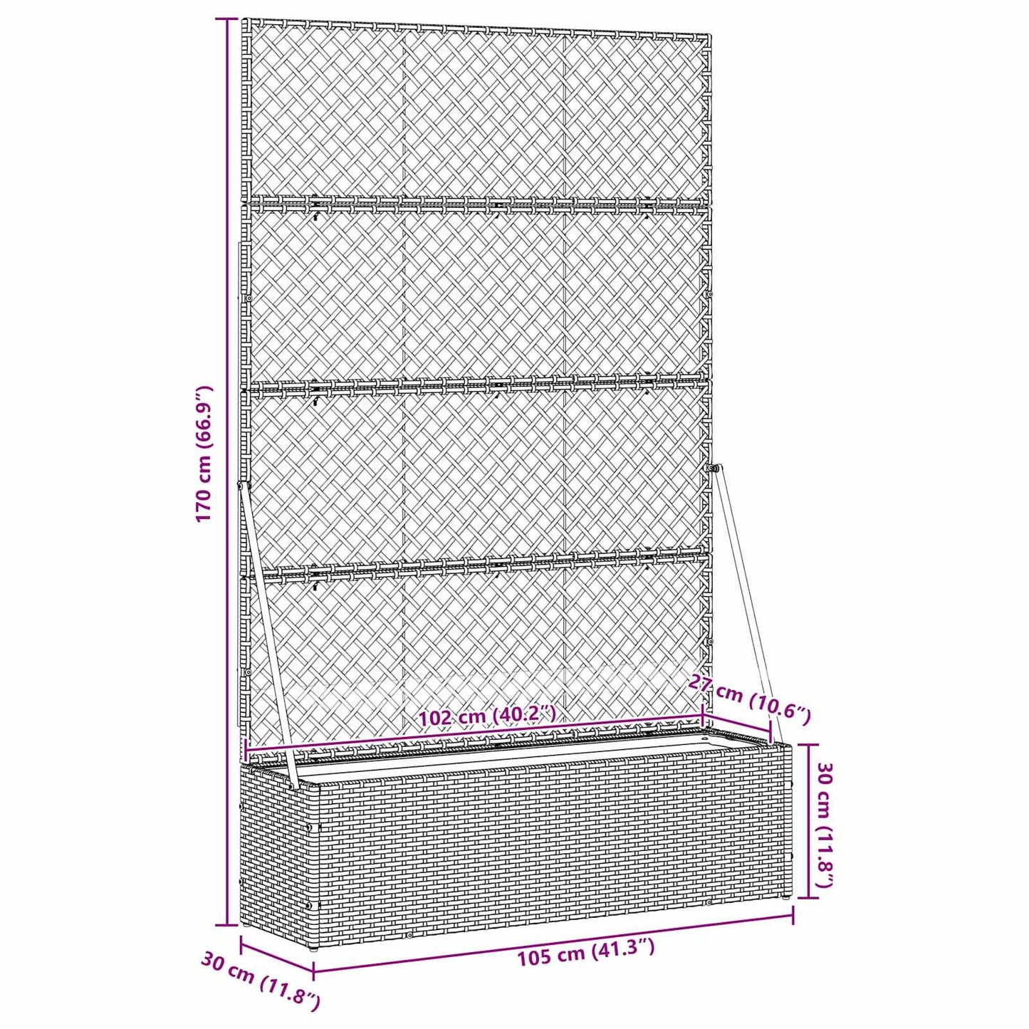 Vaso da giardino Grigio 105 x 30 x 170 cm Metallo
