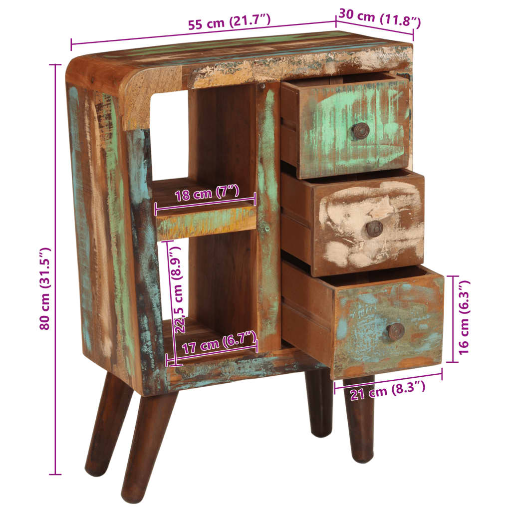 Credenza 55x30x80 cm in Legno Massello di Recupero - homemem39