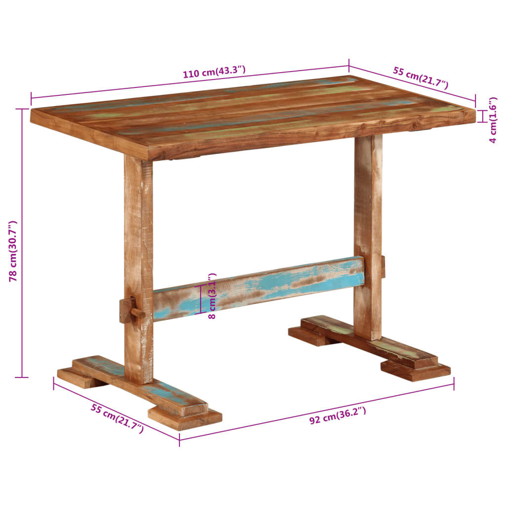 Tavolo da Pranzo 110x55x78 cm in Legno Massello di Recupero