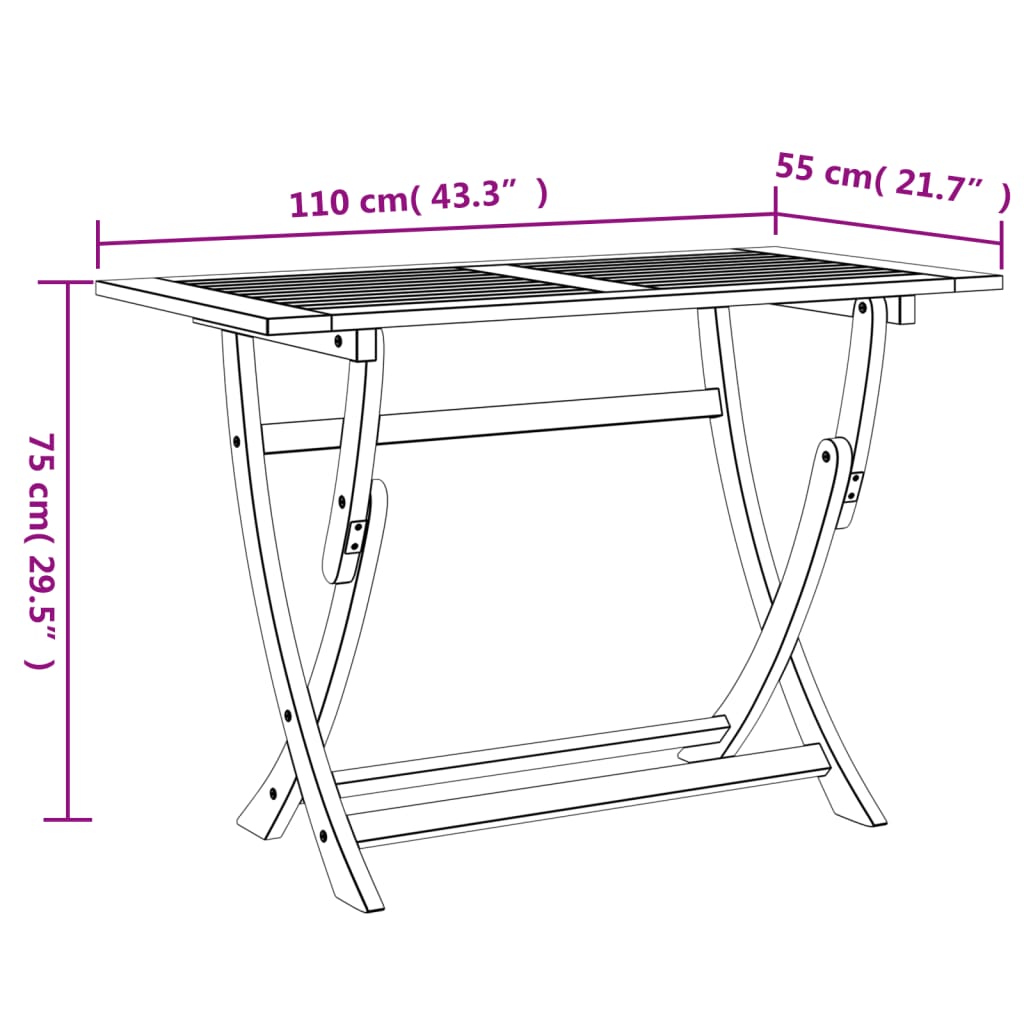 Tavolo da Giardino Pieghevole 110x55x75cm Legno Massello Acacia