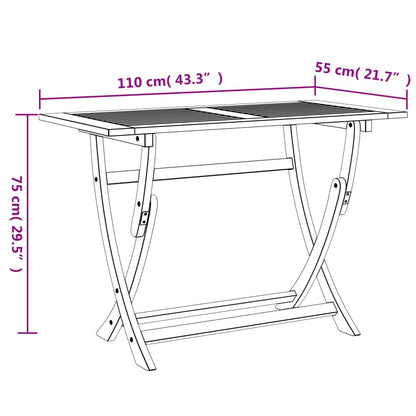 Tavolo da Giardino Pieghevole 110x55x75cm Legno Massello Acacia