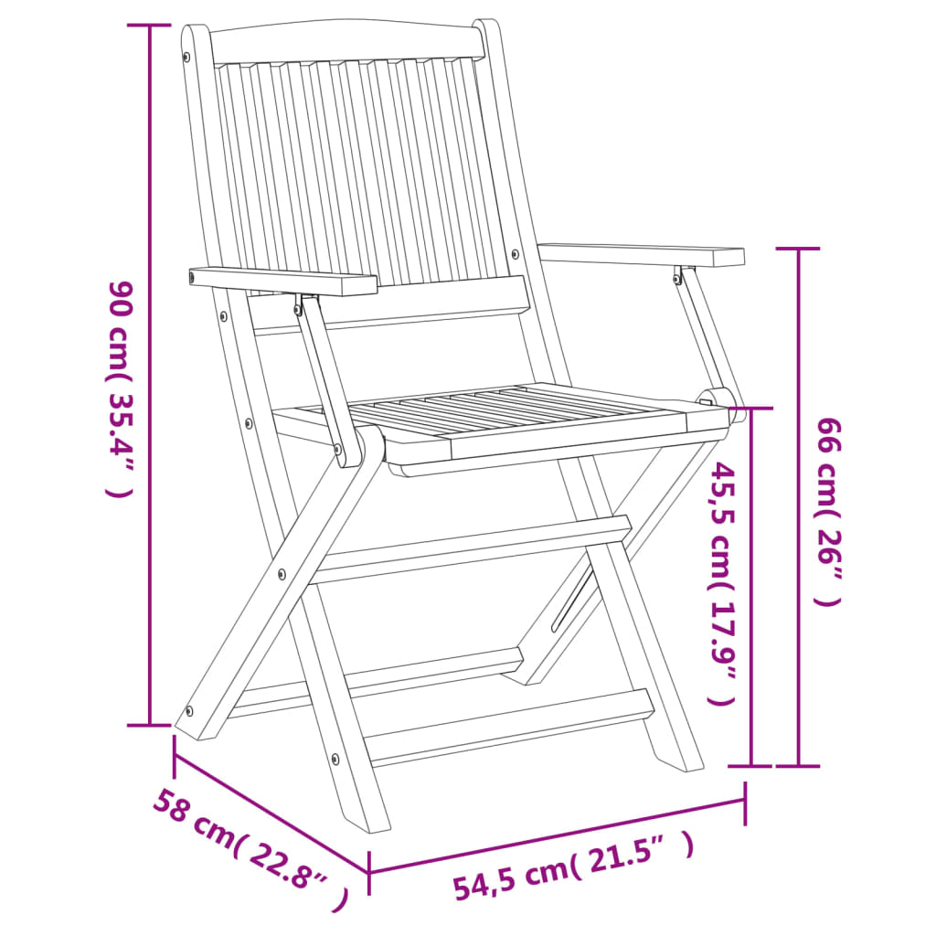 Sedie Giardino Pieghevoli 4 pz 57,5x54,5x90 cm Massello Acacia