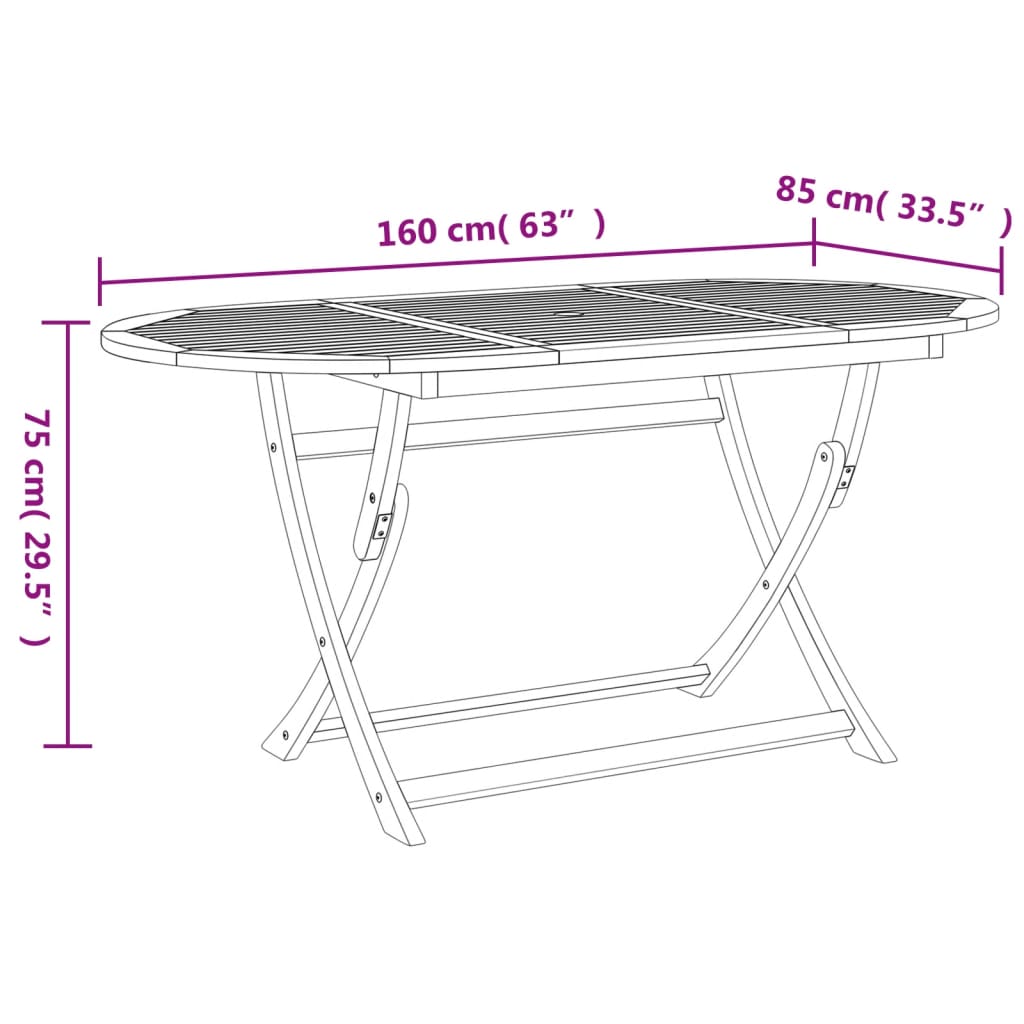 Folding Garden Table 160x85x75cm Solid Acacia Wood