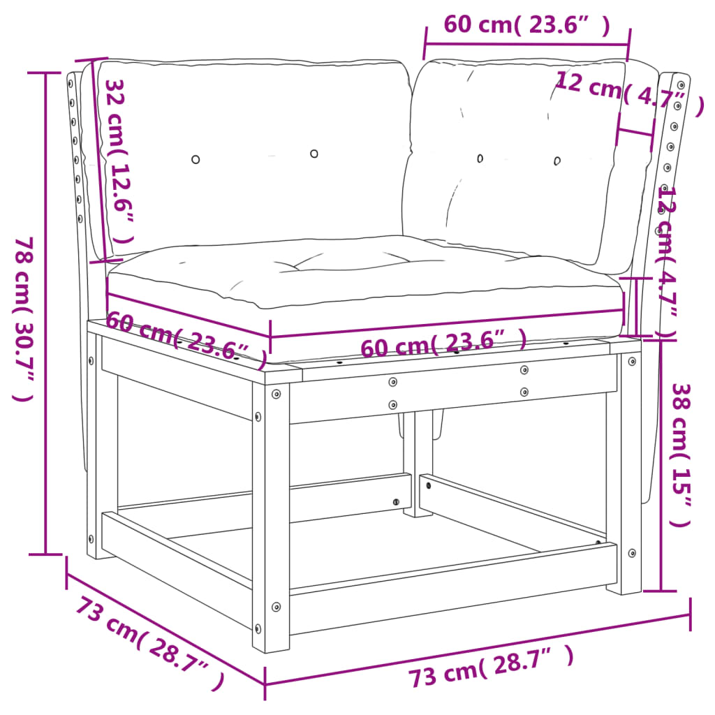 Divano Angolare Giardino Cuscini 73x73x78cm Legno Massello Pino | homemem39