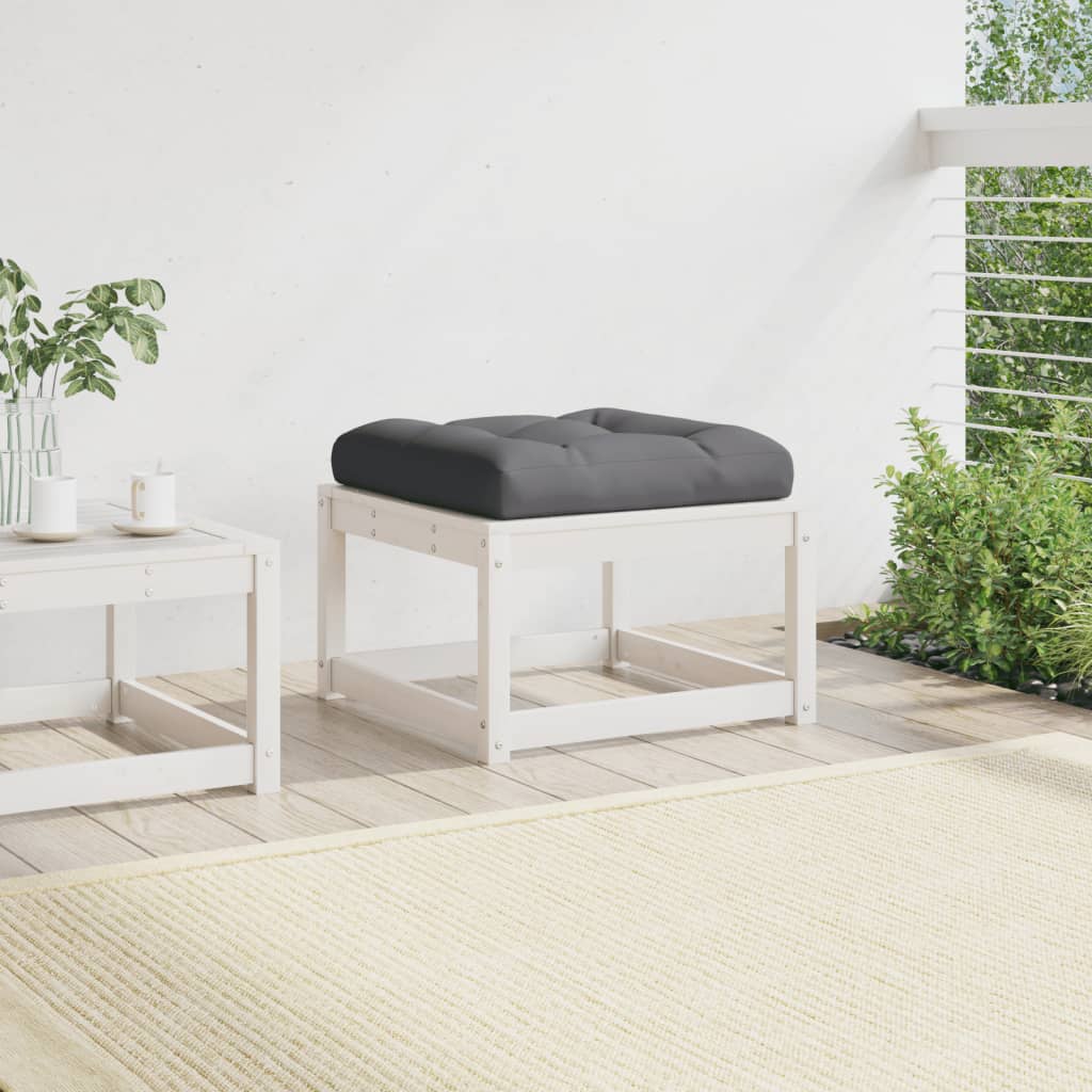 Poggiapiedi da Giardino con Cuscino Legno Massello Pino Bianco | homemem39