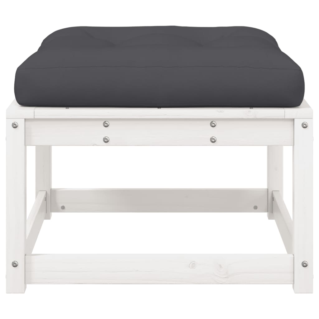 Poggiapiedi da Giardino con Cuscino Legno Massello Pino Bianco | homemem39