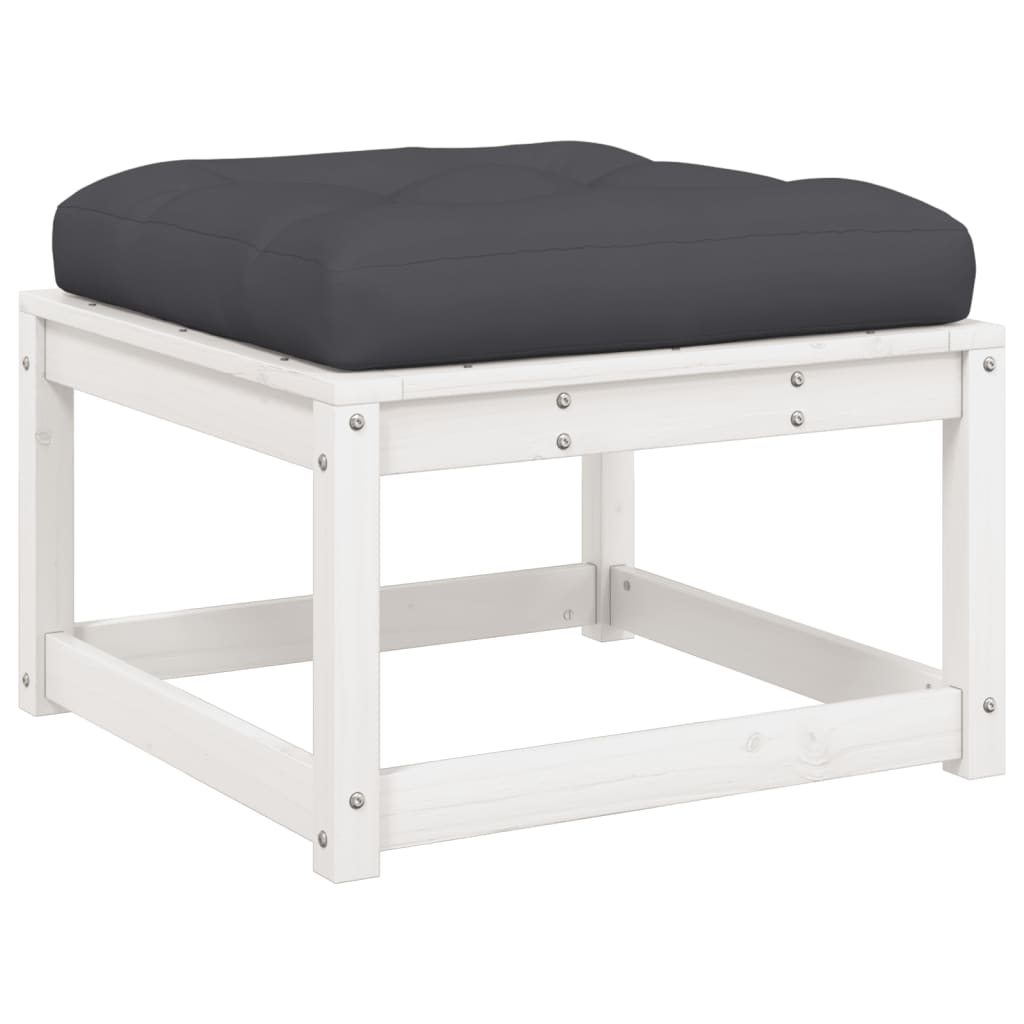 Poggiapiedi da Giardino con Cuscino Legno Massello Pino Bianco | homemem39