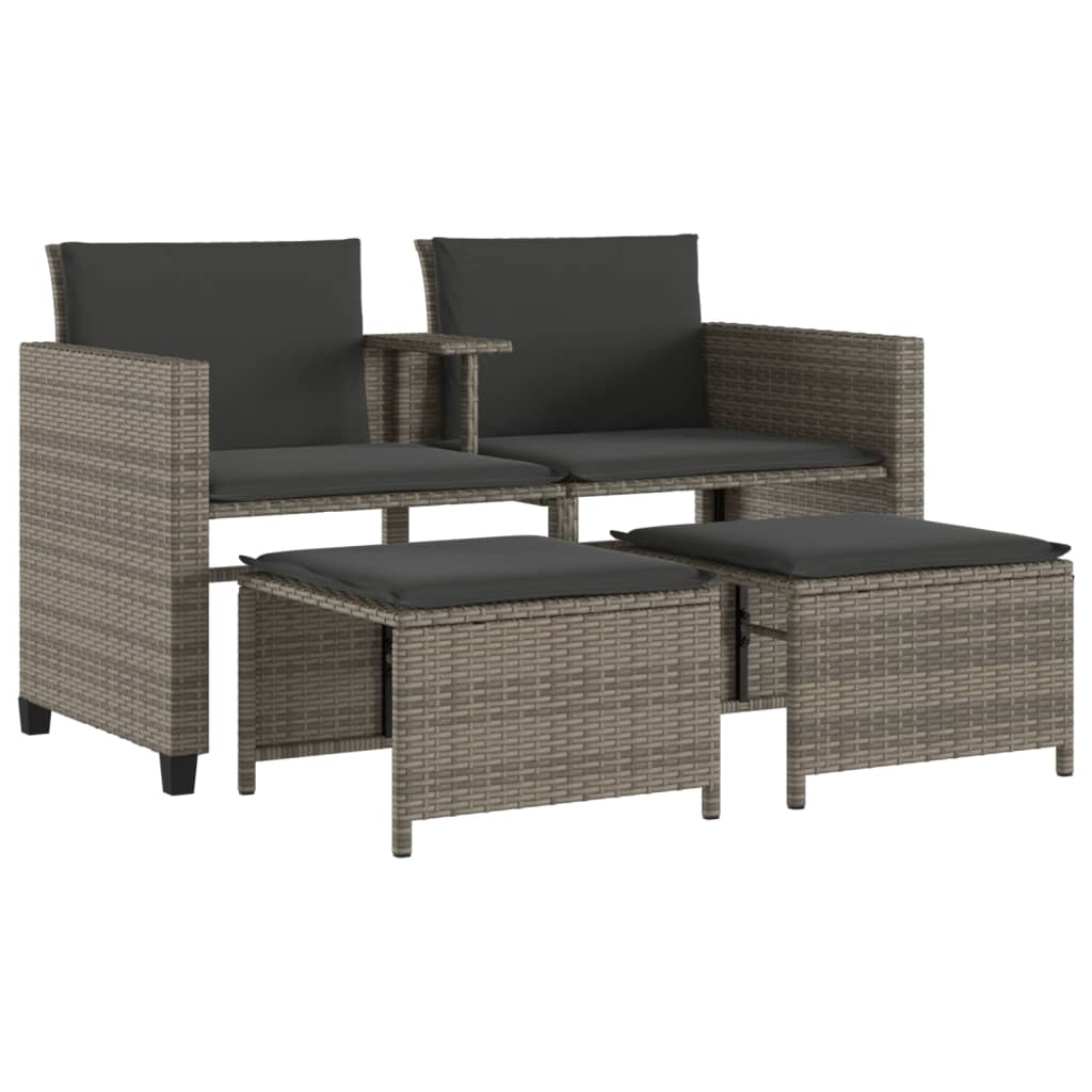Divano Giardino 2 Posti con Tavolo e Sgabelli Grigio Polyrattan | homemem39