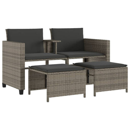 Divano Giardino 2 Posti con Tavolo e Sgabelli Grigio Polyrattan | homemem39