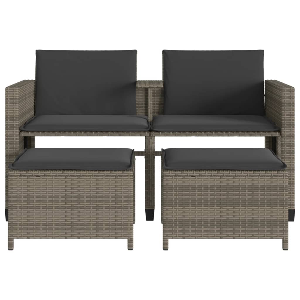 Divano Giardino 2 Posti con Tavolo e Sgabelli Grigio Polyrattan | homemem39