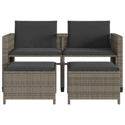 Divano Giardino 2 Posti con Tavolo e Sgabelli Grigio Polyrattan | homemem39