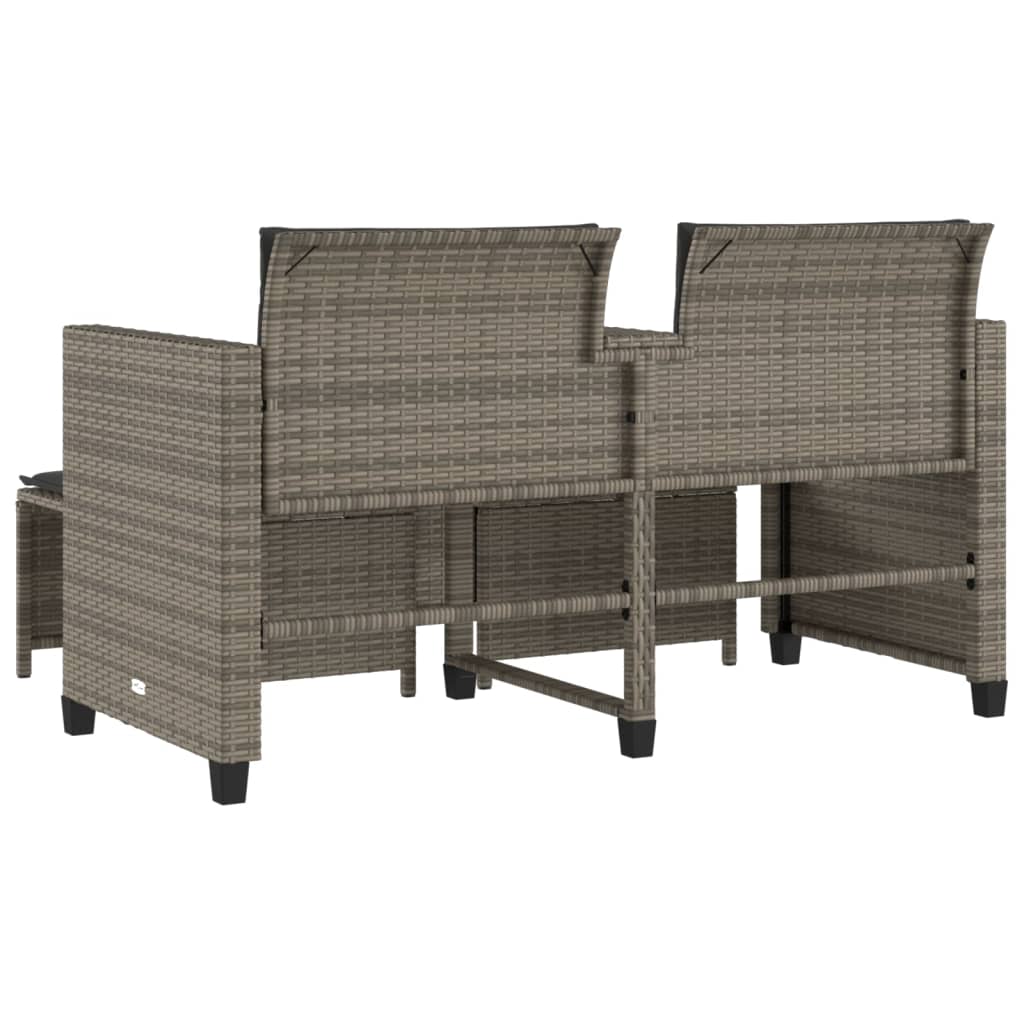 Divano Giardino 2 Posti con Tavolo e Sgabelli Grigio Polyrattan | homemem39