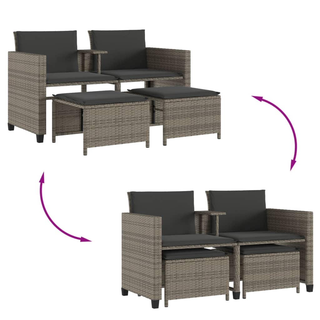 Divano Giardino 2 Posti con Tavolo e Sgabelli Grigio Polyrattan | homemem39