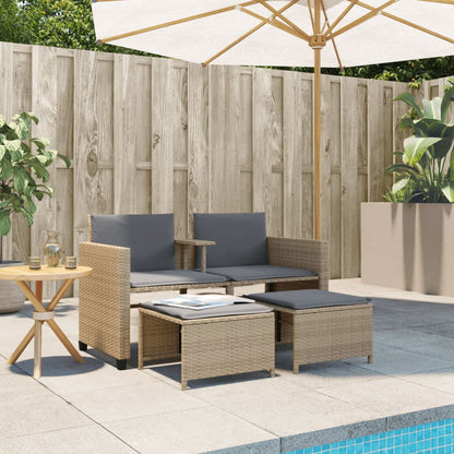 Divano Giardino 2 Posti con Tavolo e Sgabelli Beige Polyrattan - homemem39