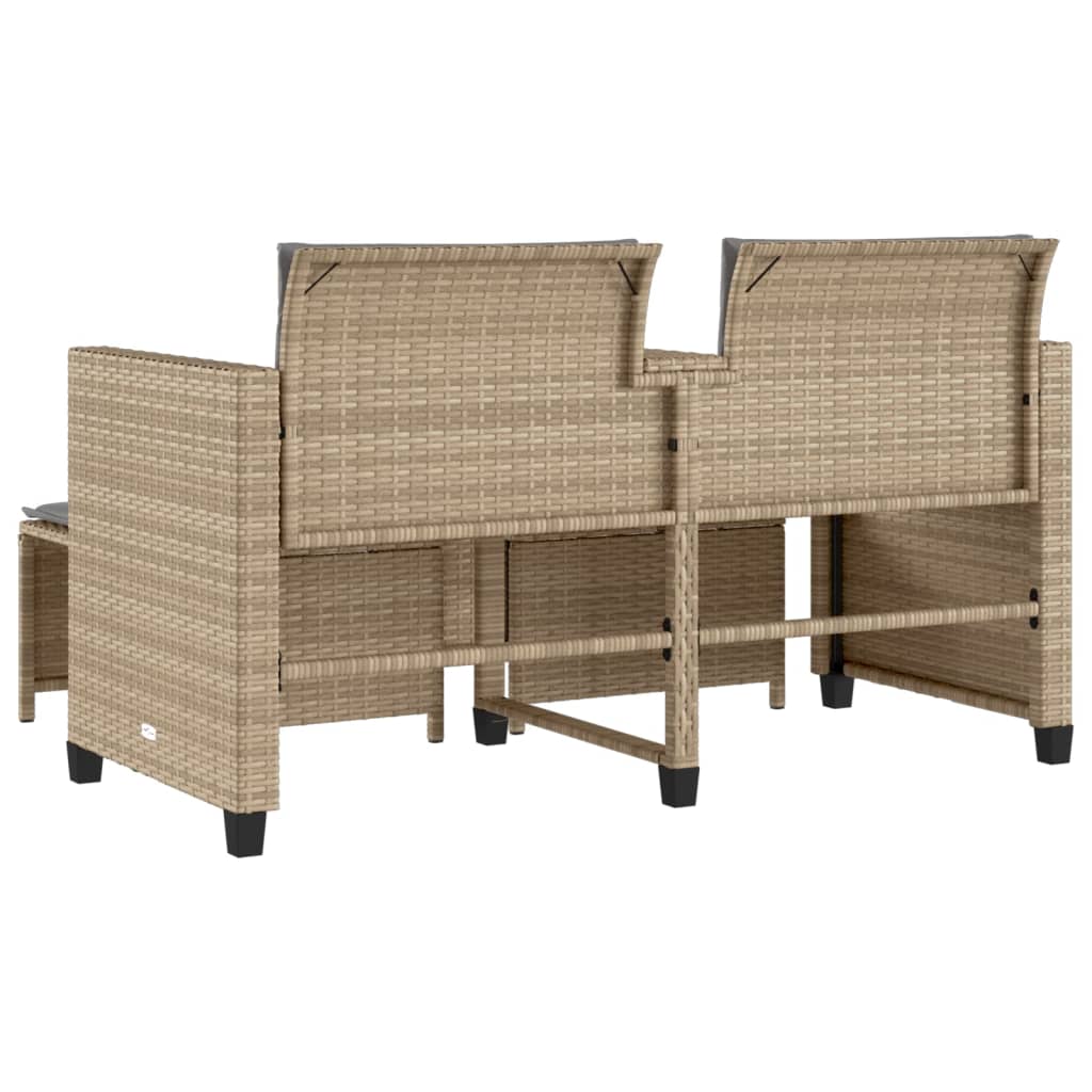 Divano Giardino 2 Posti con Tavolo e Sgabelli Beige Polyrattan - homemem39