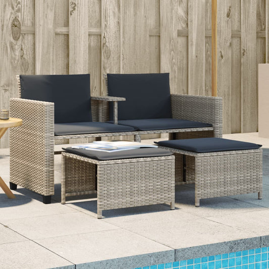 Divano Giardino 2Posti Tavolo Sgabelli Grigio Chiaro Polyrattan - homemem39