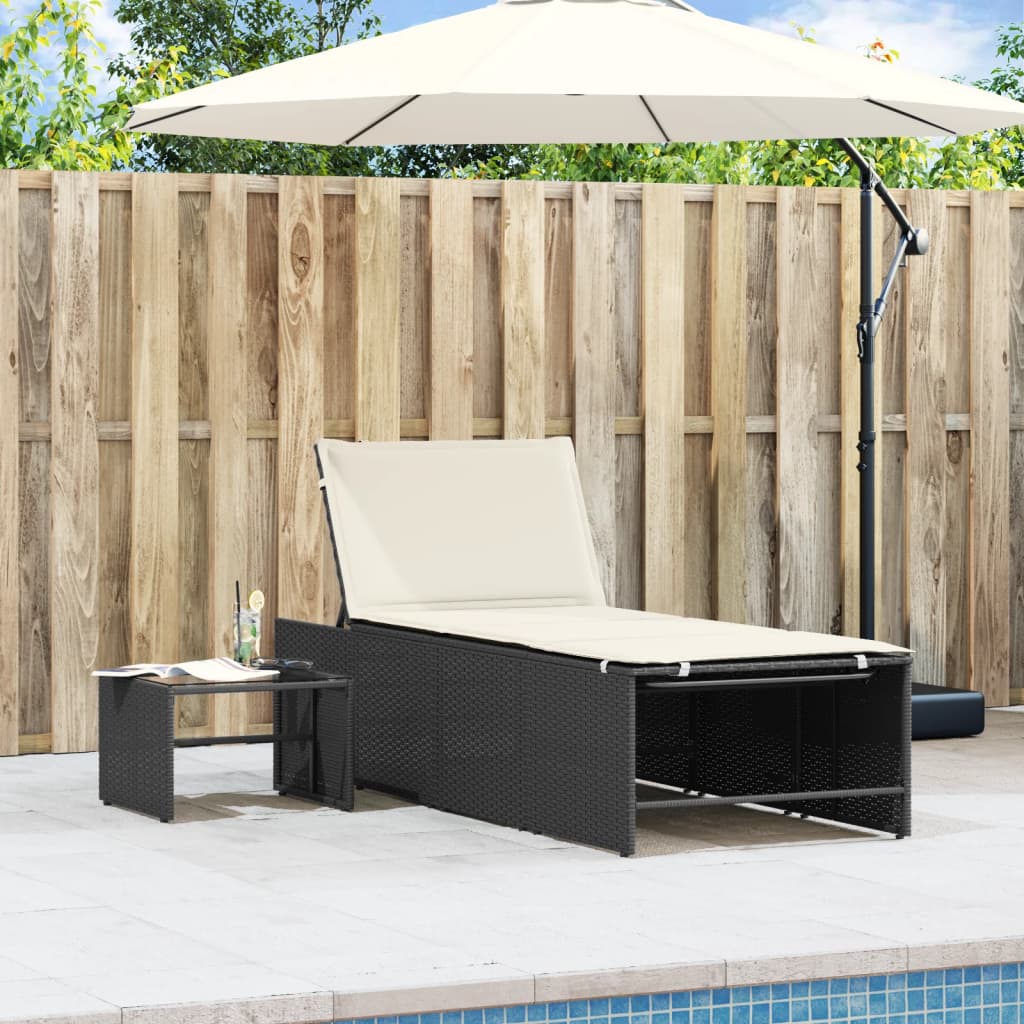 Lettini prendisole modulari 2 pz con tavolo nero in polyrattan - homemem39