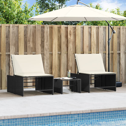 2 pcs Sun Loungers with Black Polyrattan Table