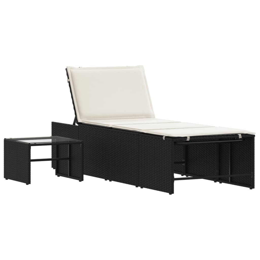 Lettini prendisole modulari 2 pz con tavolo nero in polyrattan - homemem39
