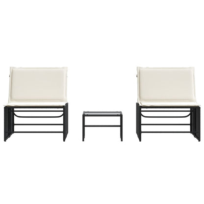 2 pcs Sun Loungers with Black Polyrattan Table