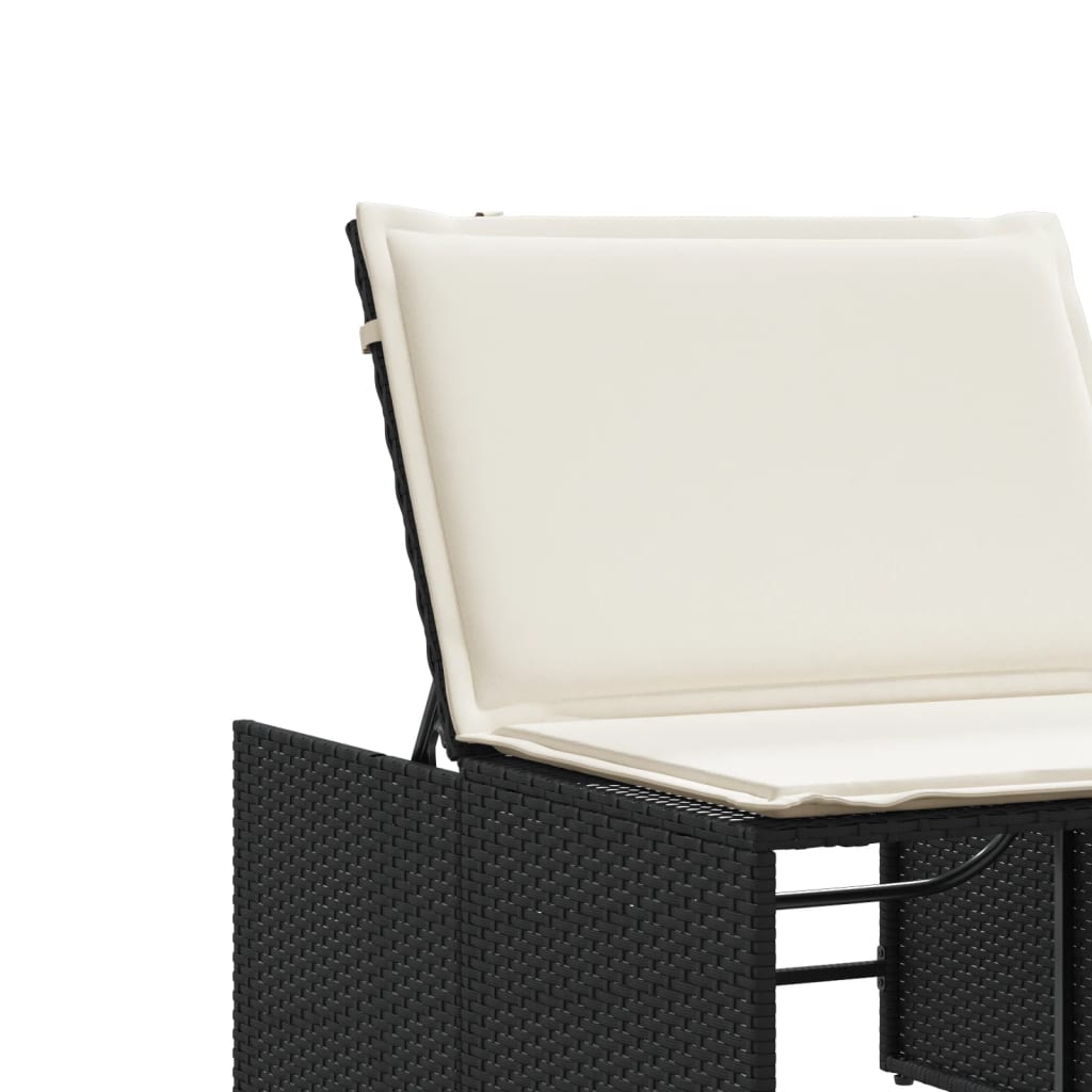 2 pcs Sun Loungers with Black Polyrattan Table