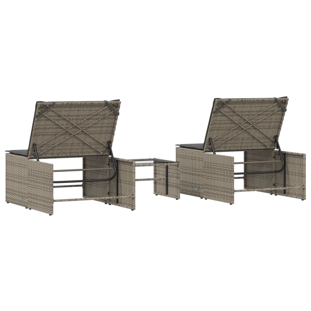 Lettini prendisole 2 pz con tavolo grigio in polyrattan - homemem39