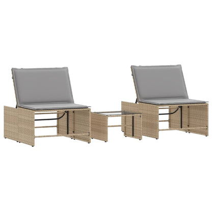 2 pcs Sun Loungers with Beige Polyrattan Table