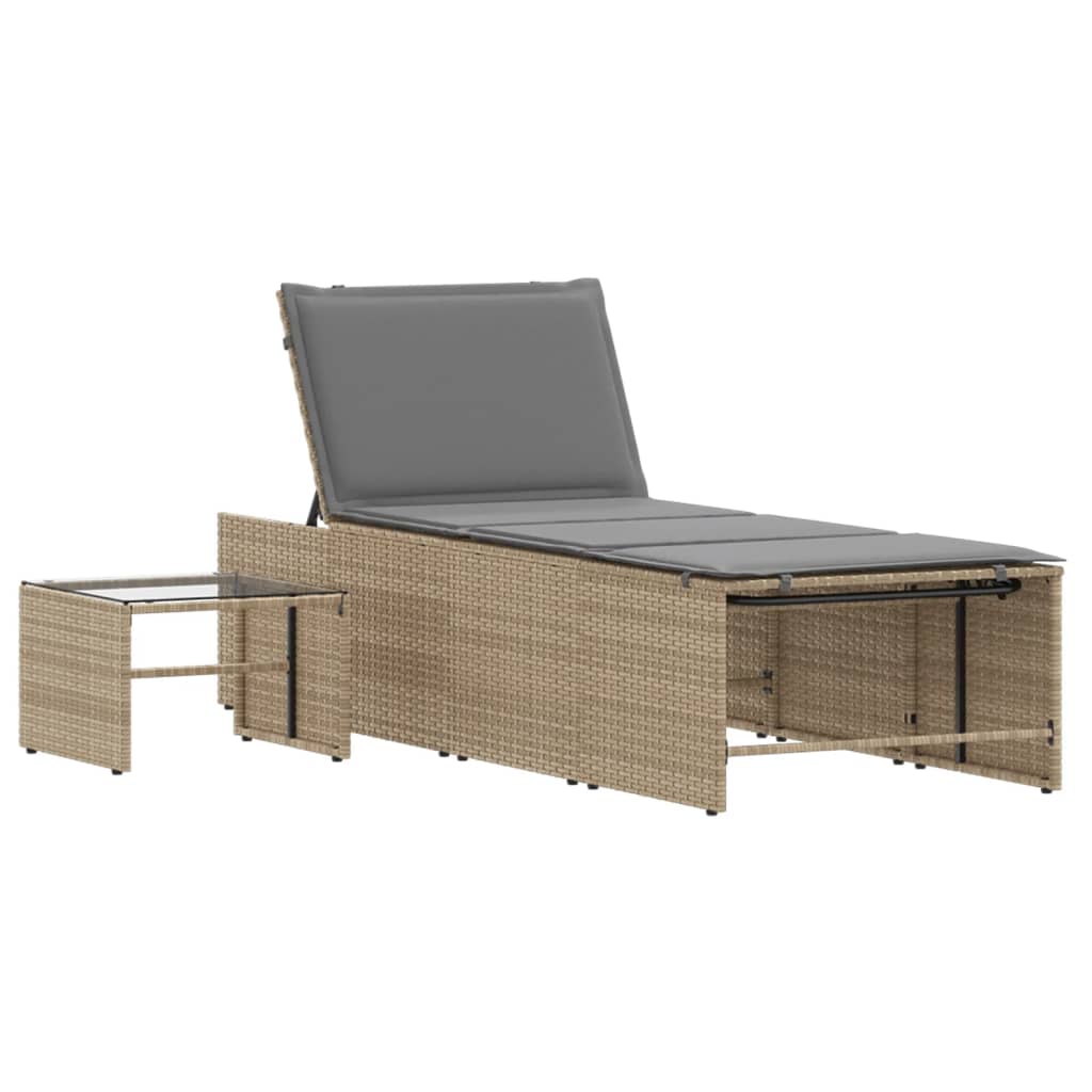 2 pcs Sun Loungers with Beige Polyrattan Table