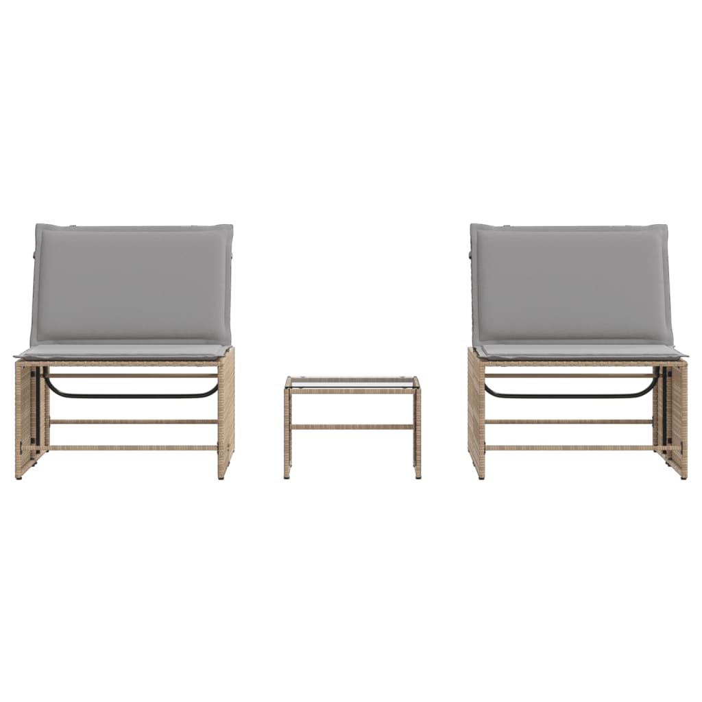 2 pcs Sun Loungers with Beige Polyrattan Table