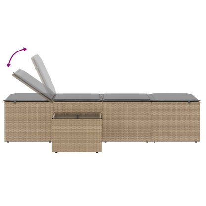 Lettini prendisole 2 pz con tavolo beige in polyrattan - homemem39
