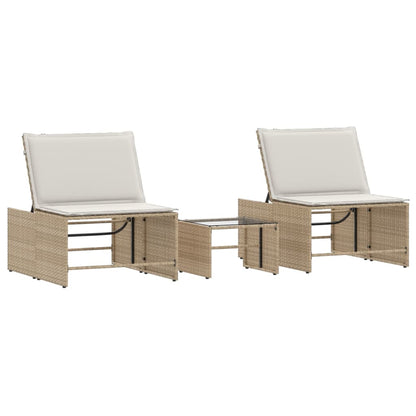 Lettini prendisole 2 pz con tavolo beige in polyrattan - homemem39