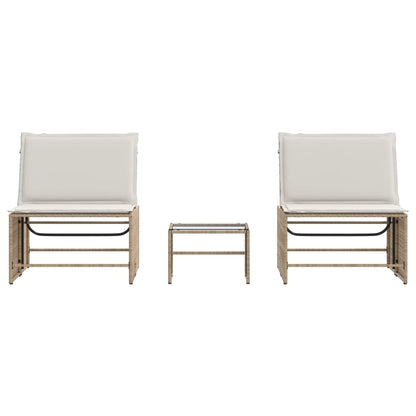 Lettini prendisole 2 pz con tavolo beige in polyrattan - homemem39