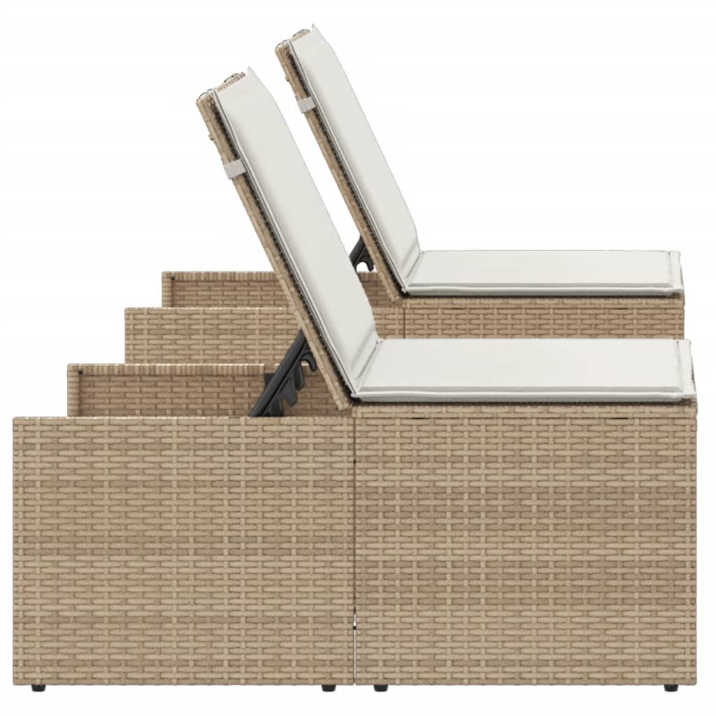 Lettini prendisole 2 pz con tavolo beige in polyrattan - homemem39