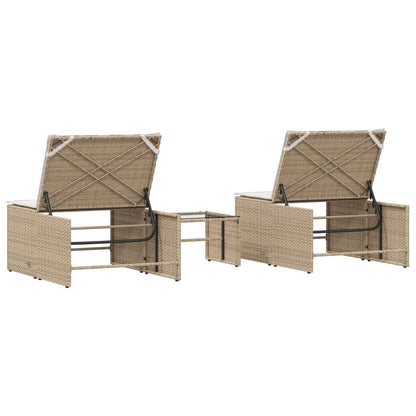 Lettini prendisole 2 pz con tavolo beige in polyrattan - homemem39