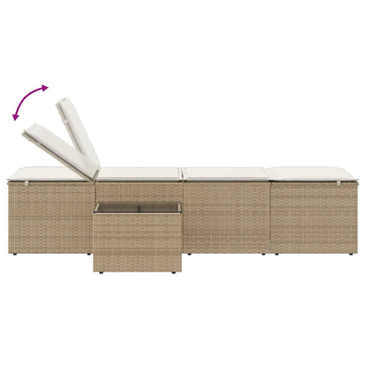 Lettini prendisole 2 pz con tavolo beige in polyrattan - homemem39