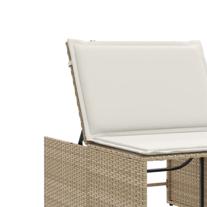 Lettini Prendisole 2 pz con Tavolino Beige in Polyrattan