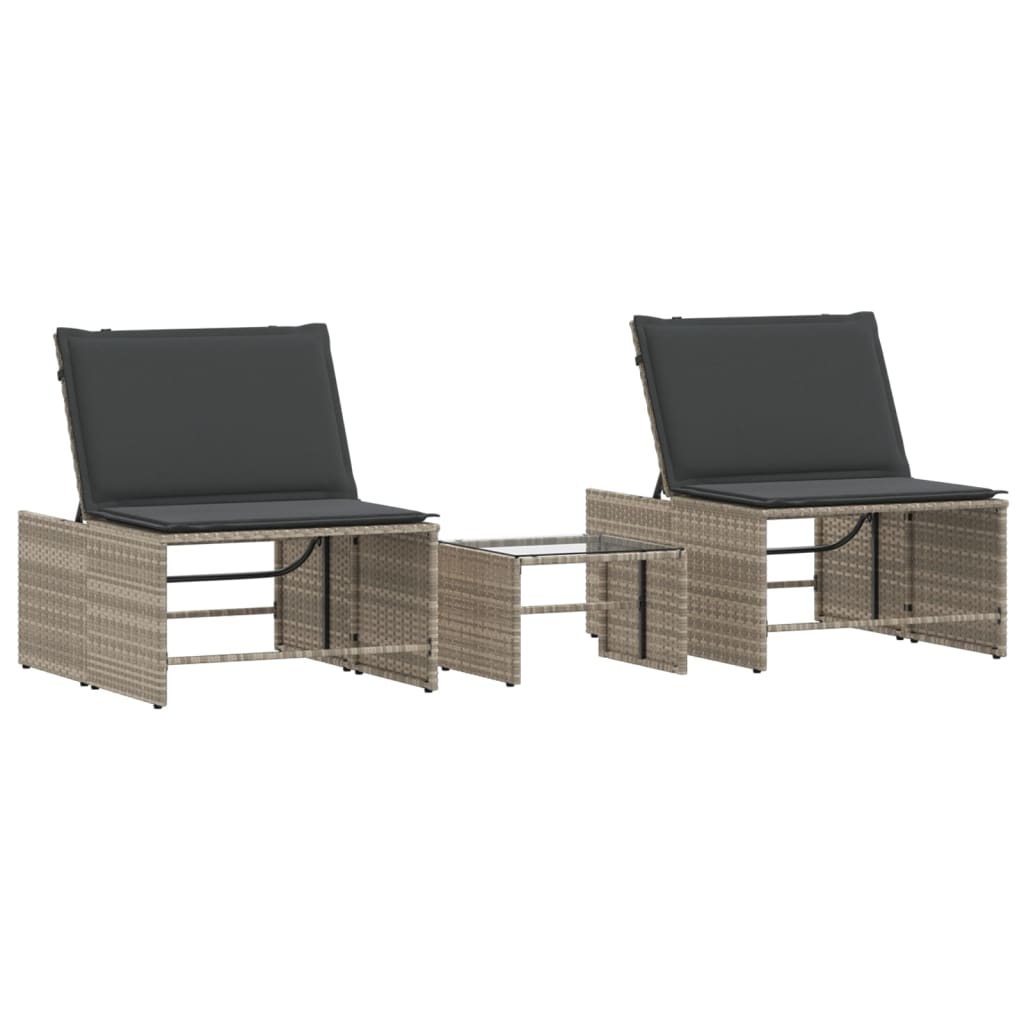 2pcs Sun Loungers with Light Gray Polyrattan Table