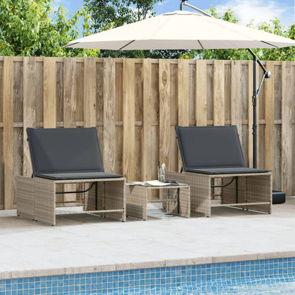 2pcs Sun Loungers with Light Gray Polyrattan Table