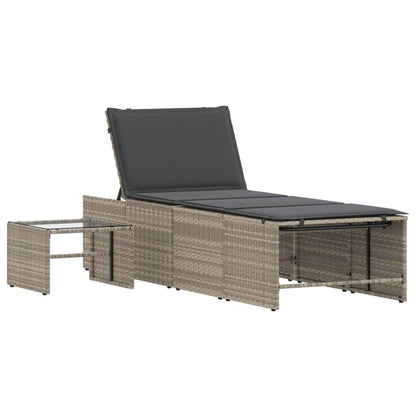 Lettini prendisole 2 pz con tavolo grigio chiaro in polyrattan - homemem39