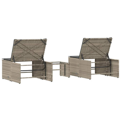 Lettini prendisole 2 pz con tavolo grigio chiaro in polyrattan - homemem39