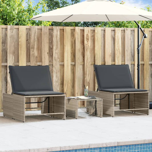 2pcs Sun Loungers with Light Gray Polyrattan Table