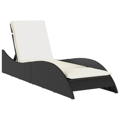 Sun lounger with black cushion 60x205x73 cm in polyrattan