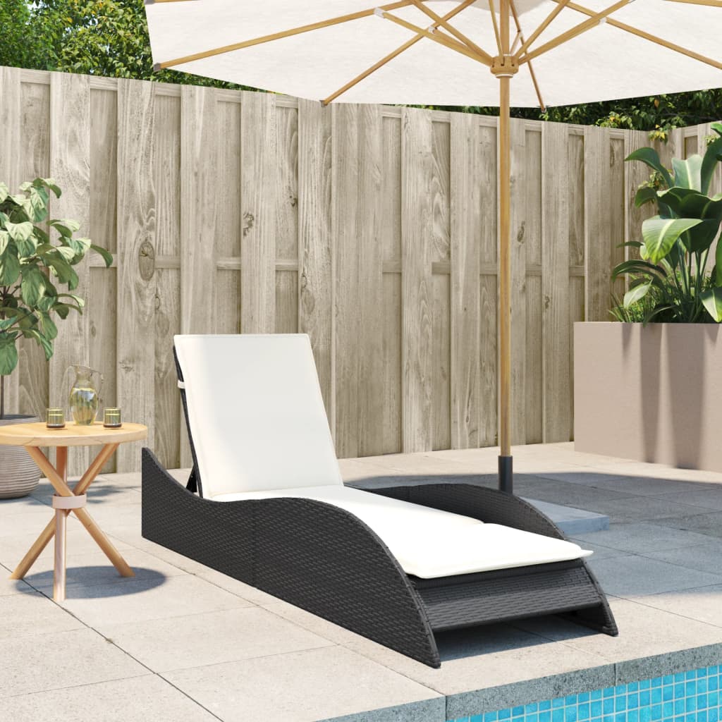 Lettino Prendisole con Cuscino Nero 60x205x73 cm in Polyrattan